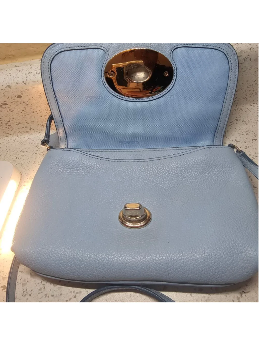 Coach Blue Pebbled Leather Turnlock Crossbody Bag